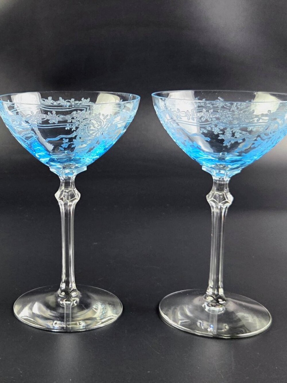 Vintage Fostoria June Blue (Azure) Champagne/Tall Sherbet Glasses – Set of 2